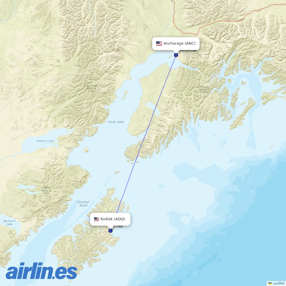 Alaska Airlines from Kodiak destination map