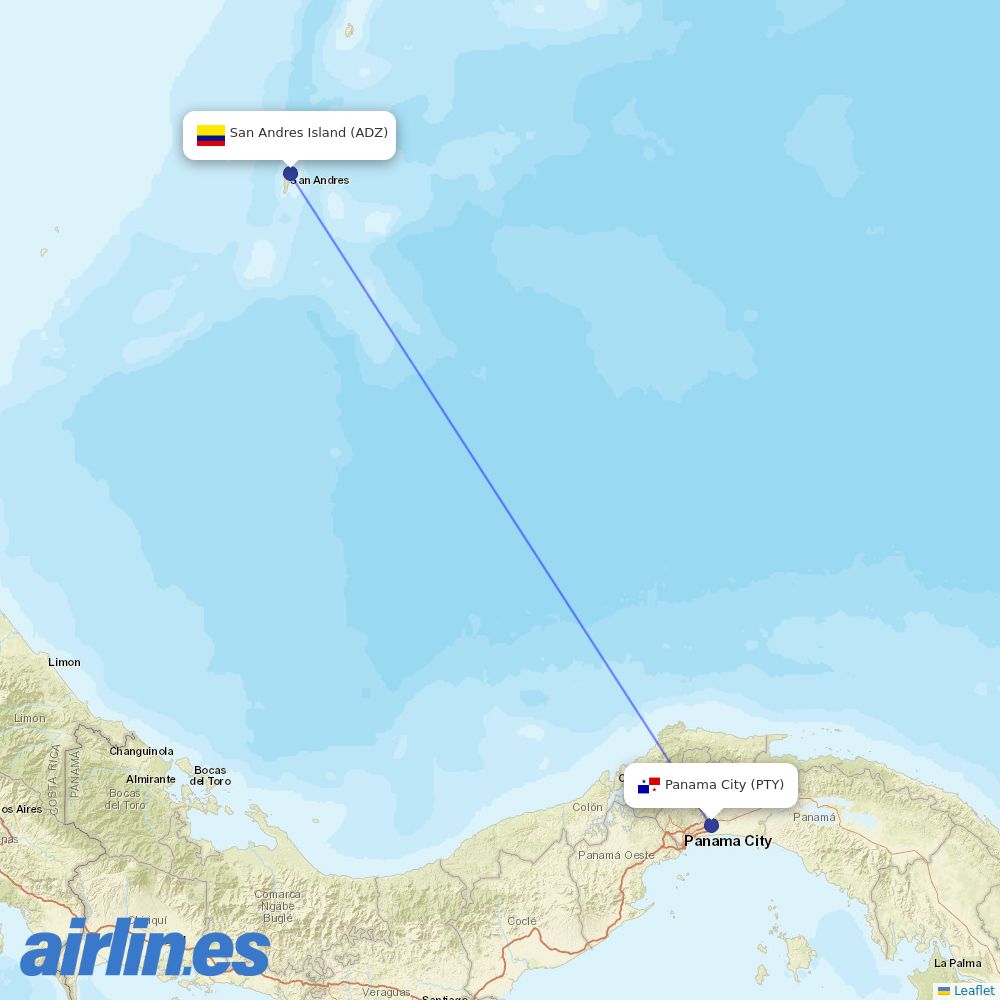 Copa Airlines from San Andres Island destination map