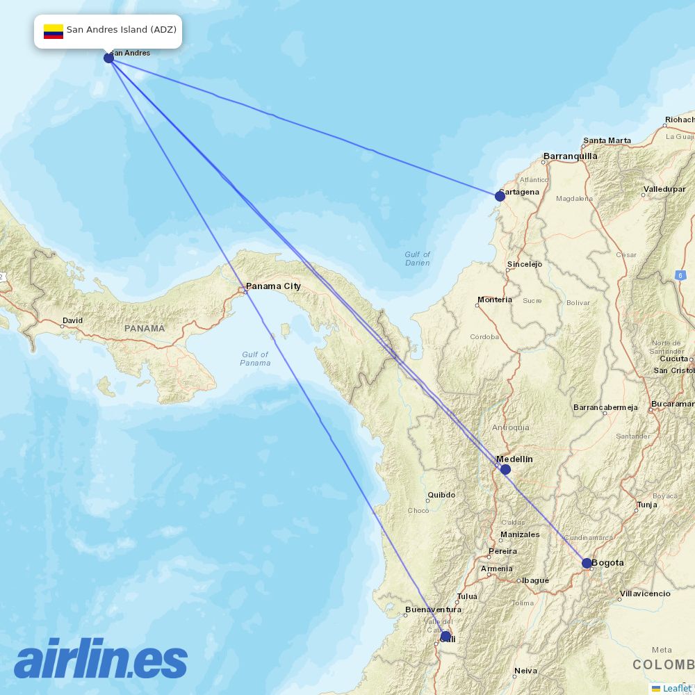 LATAM Airlines from San Andres Island destination map