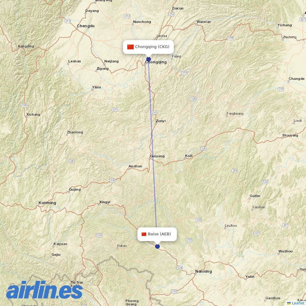 China Eastern Airlines from Tianyang destination map