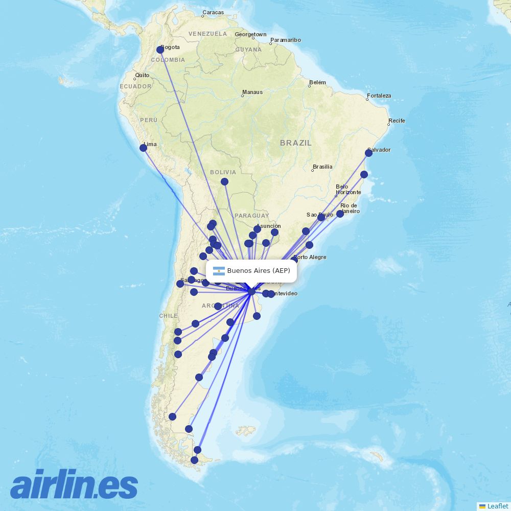 Aerolineas Argentinas at AEP route map