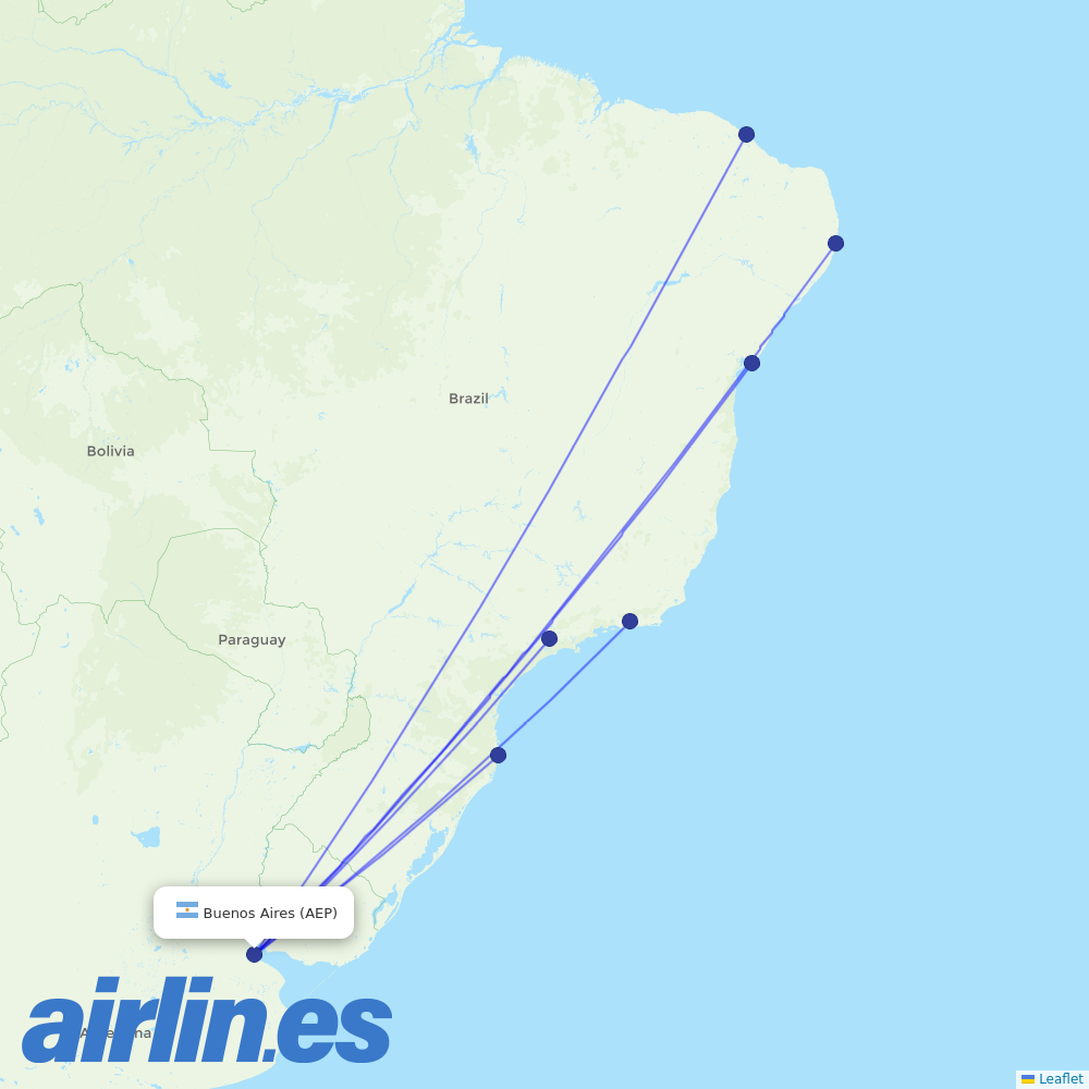 Gol from Aeroparque Jorge Newbery destination map