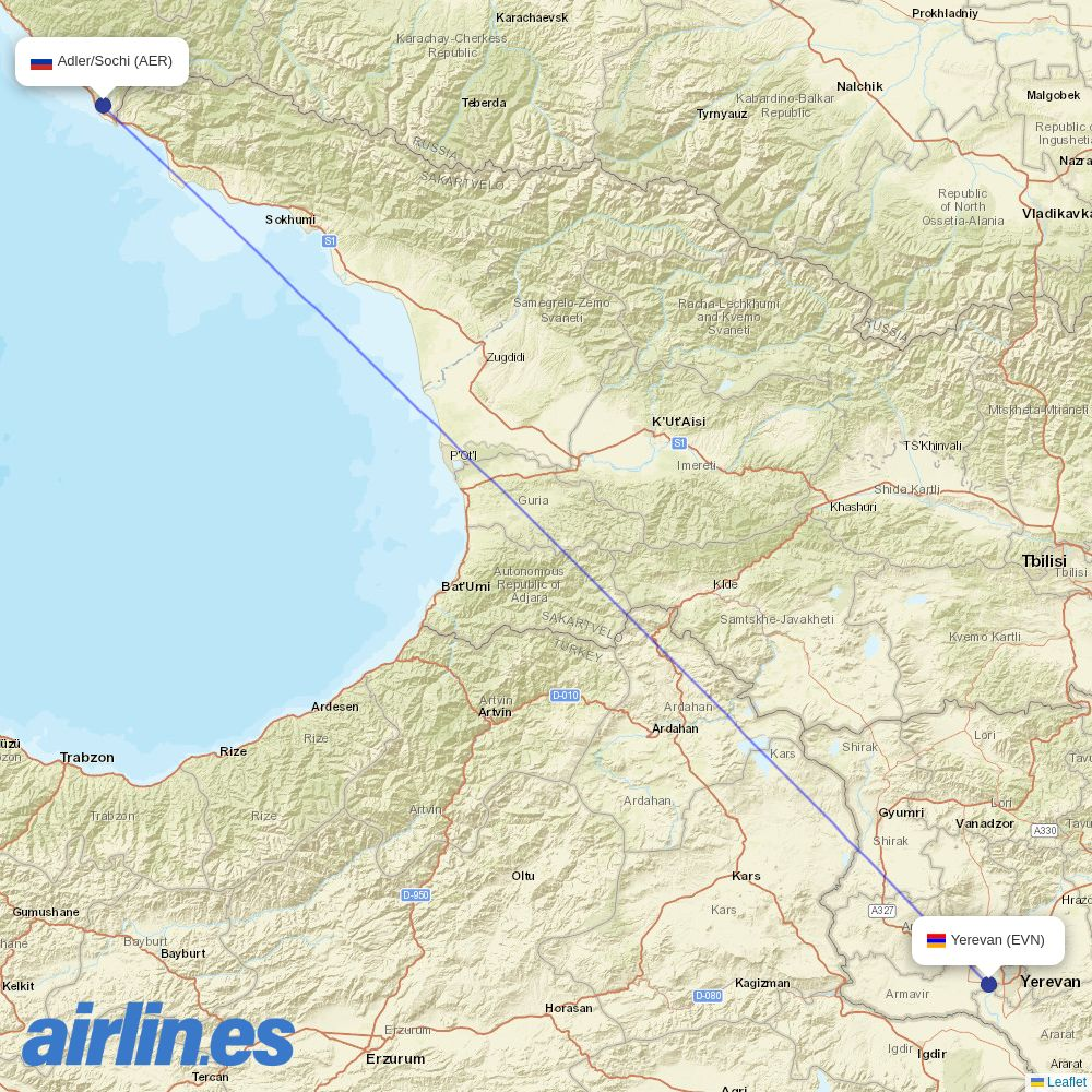 FlyOne Armenia at AER route map