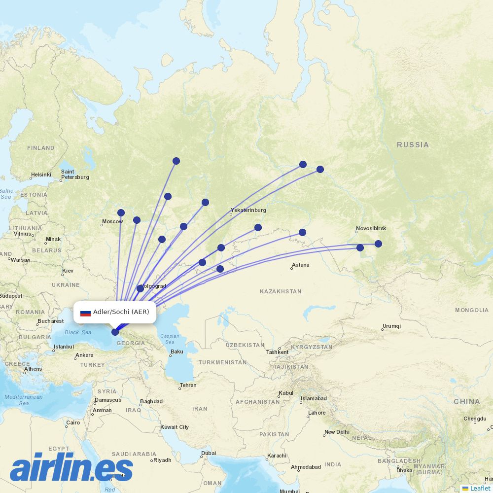 Ikar from Sochi Airport destination map
