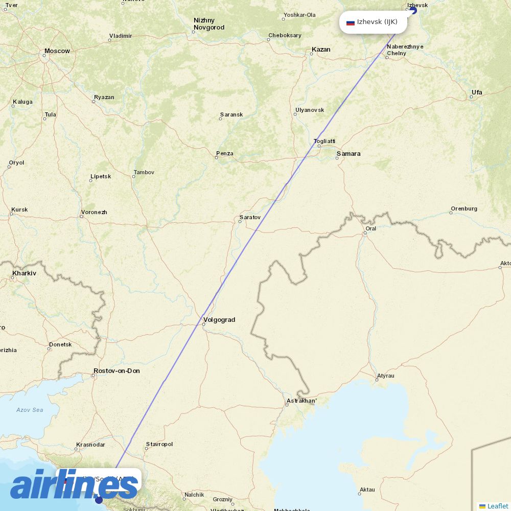 Izhavia at AER route map
