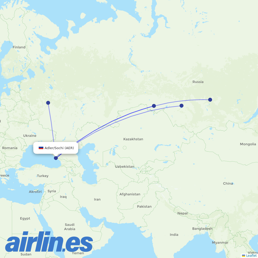 Yakutia at AER route map