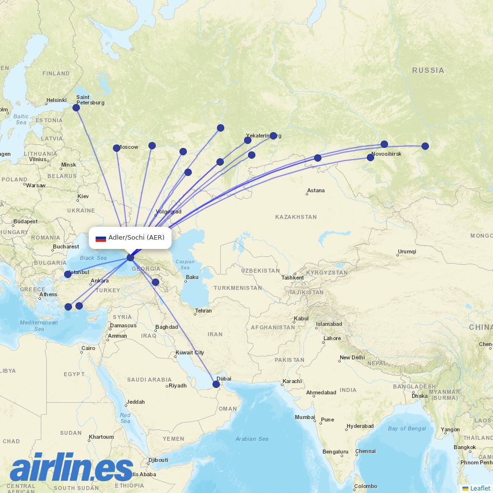 Aeroflot at AER route map