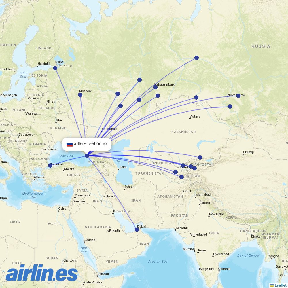Ural Airlines at AER route map