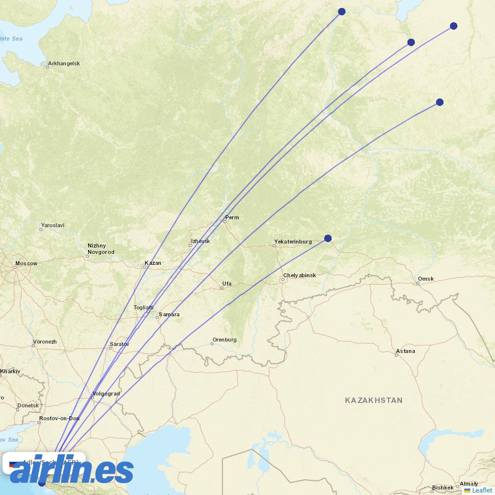 Yamal Airlines at AER route map