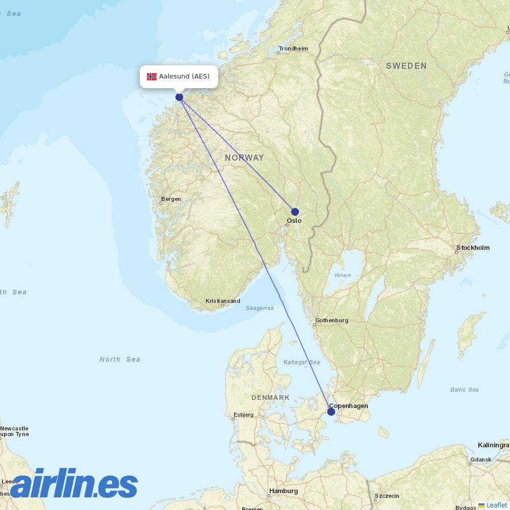 Scandinavian Airlines from Vigra destination map