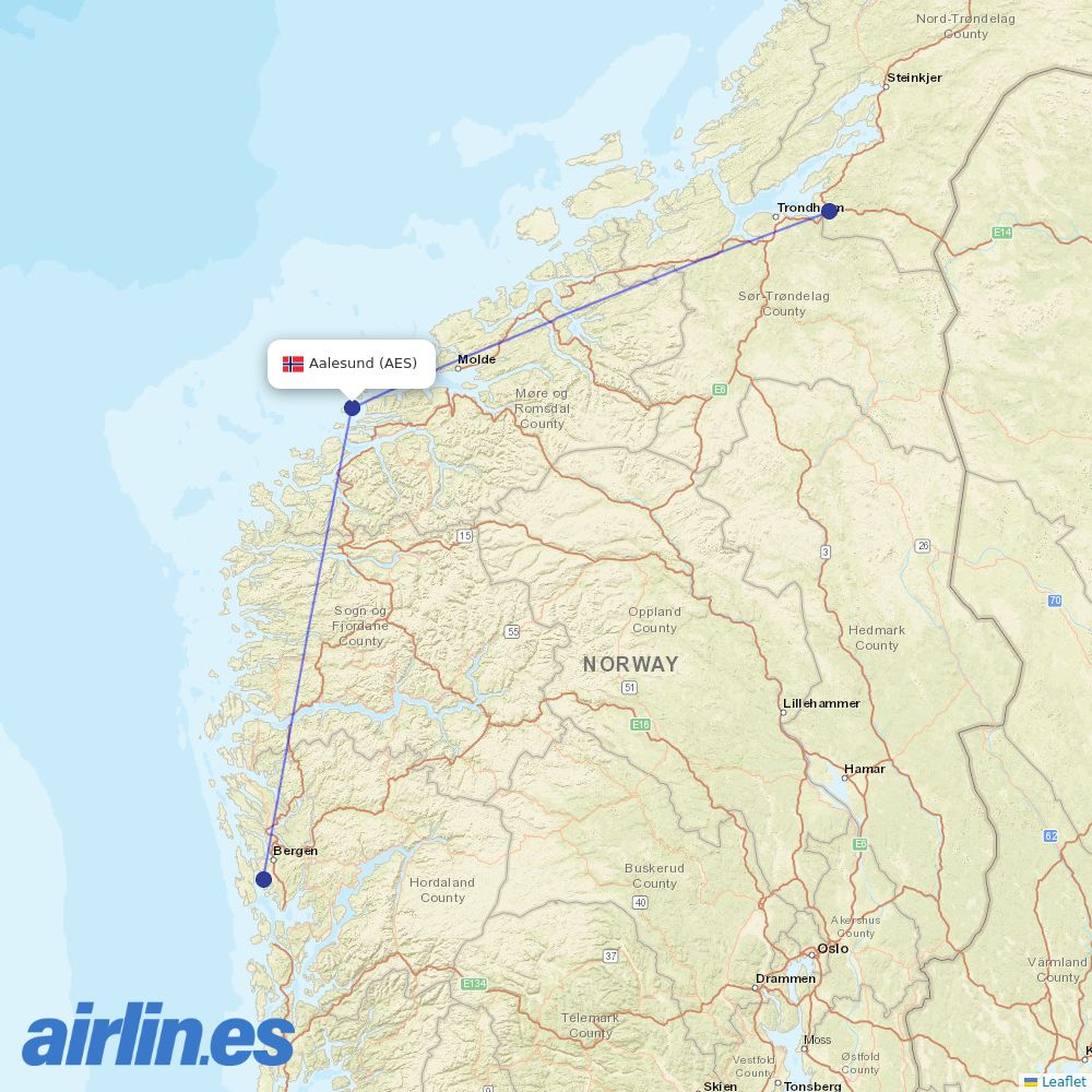 Wideroe from Vigra destination map