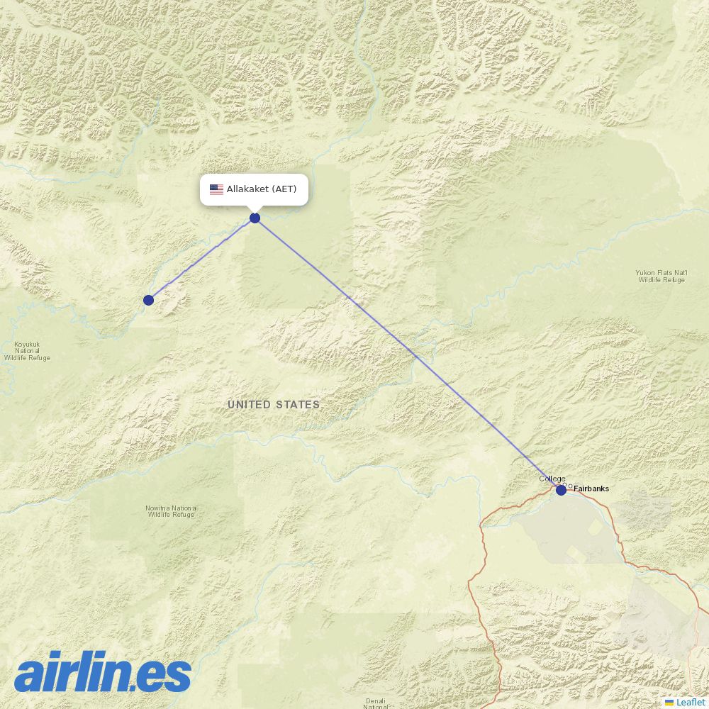 Astral Aviation from Allakaket Airport destination map