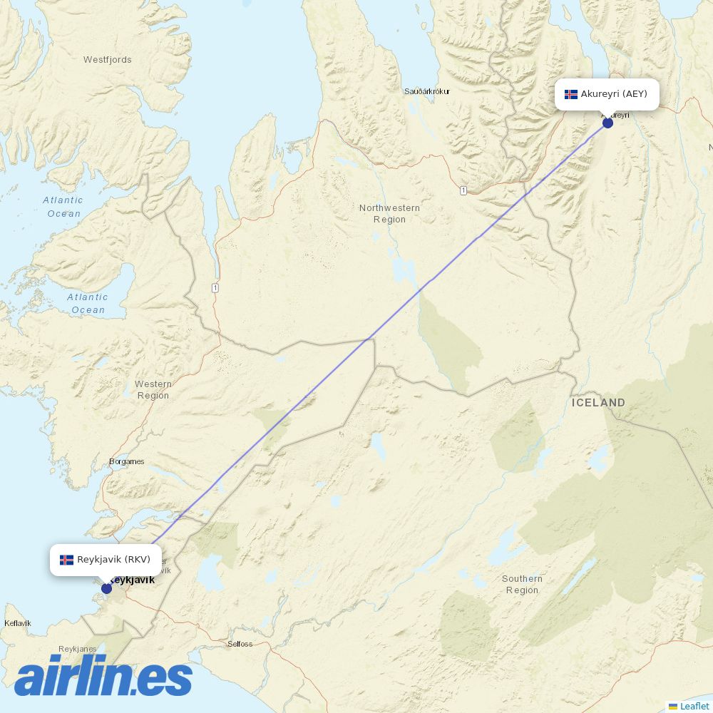 Icelandair at AEY route map