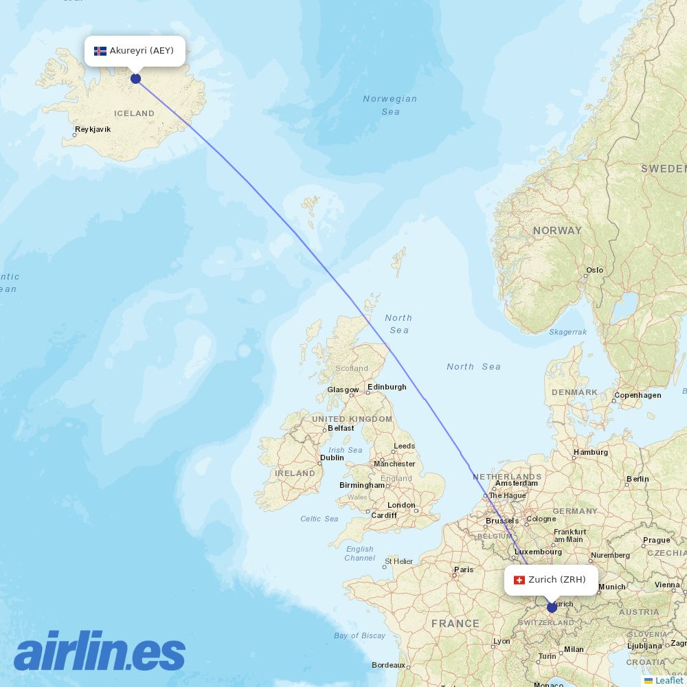 Edelweiss Air from Akureyri destination map