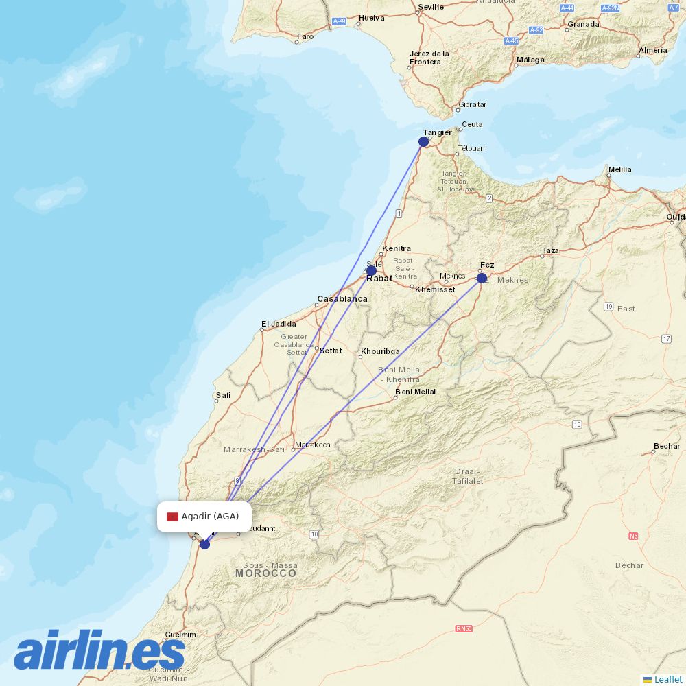 Air Arabia Maroc at AGA route map