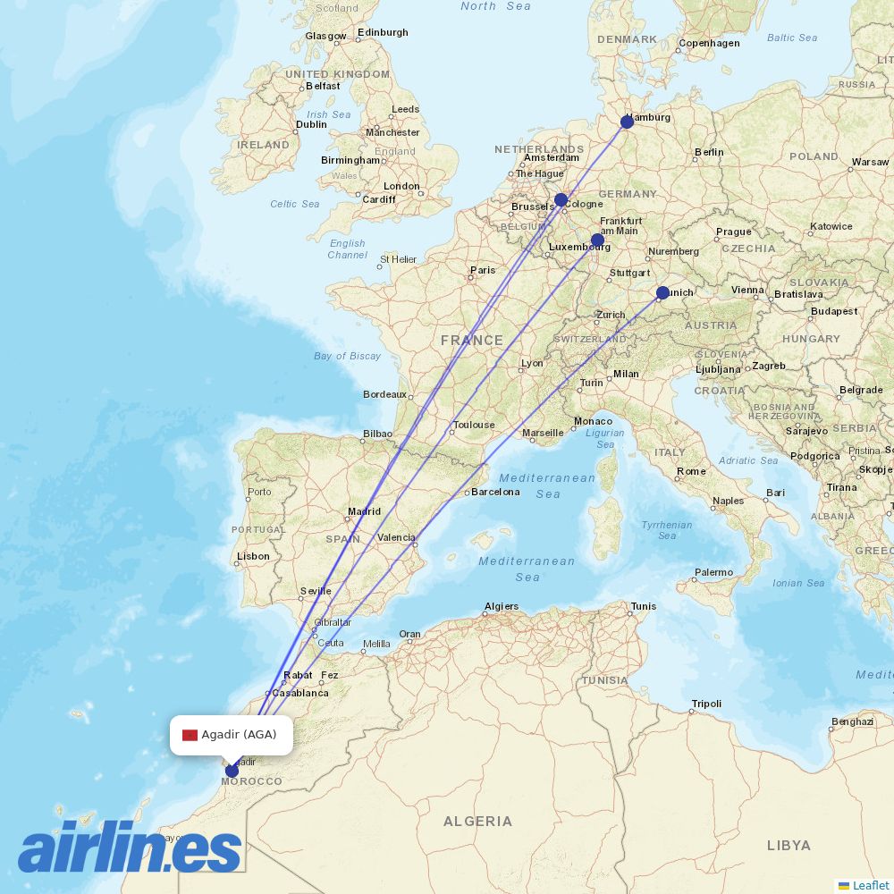 Condor from Inezgane Airport destination map