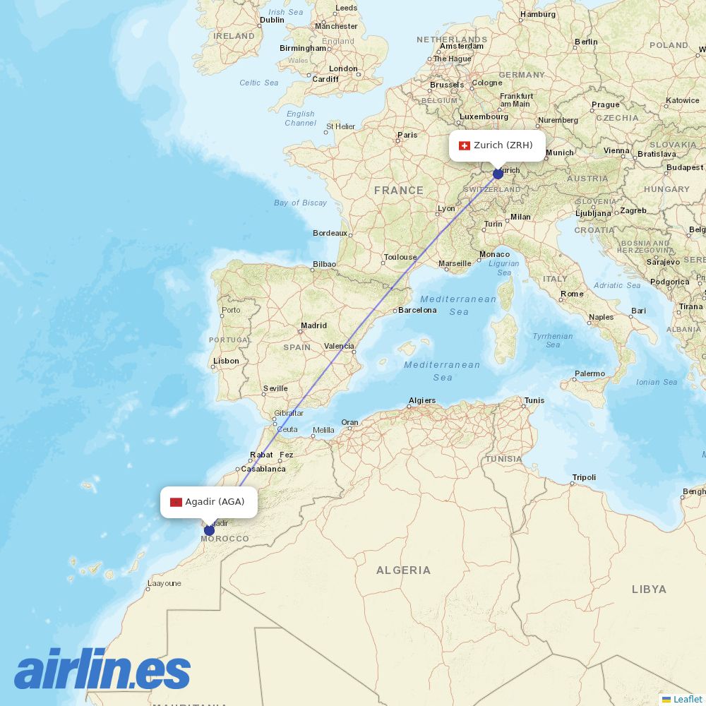 Edelweiss Air from Inezgane Airport destination map