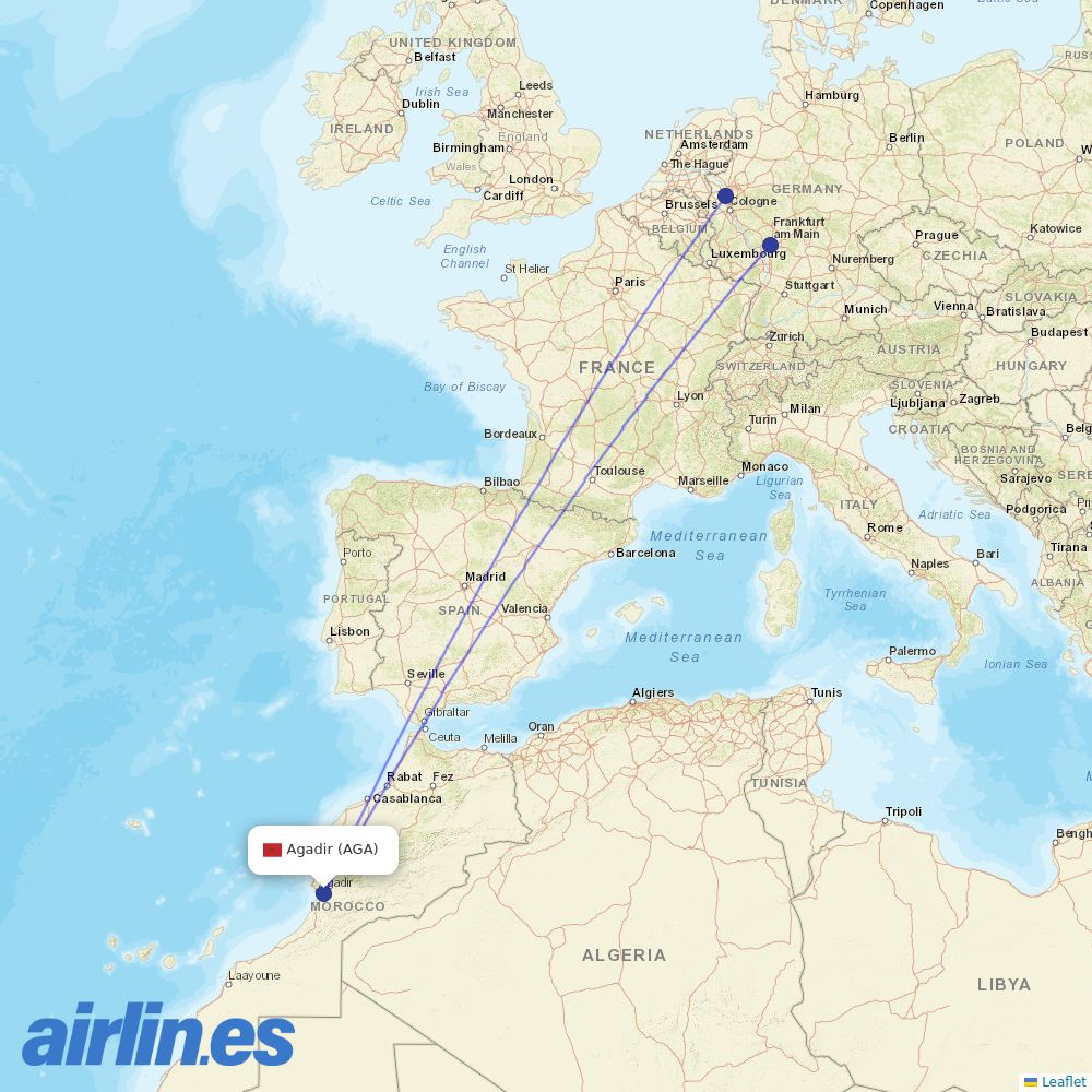 TUI fly Deutschland from Inezgane Airport destination map