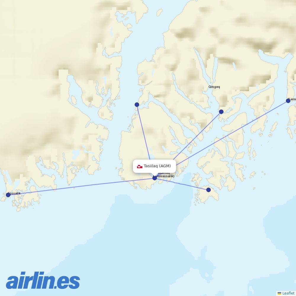 Air Greenland from Tasiilaq destination map