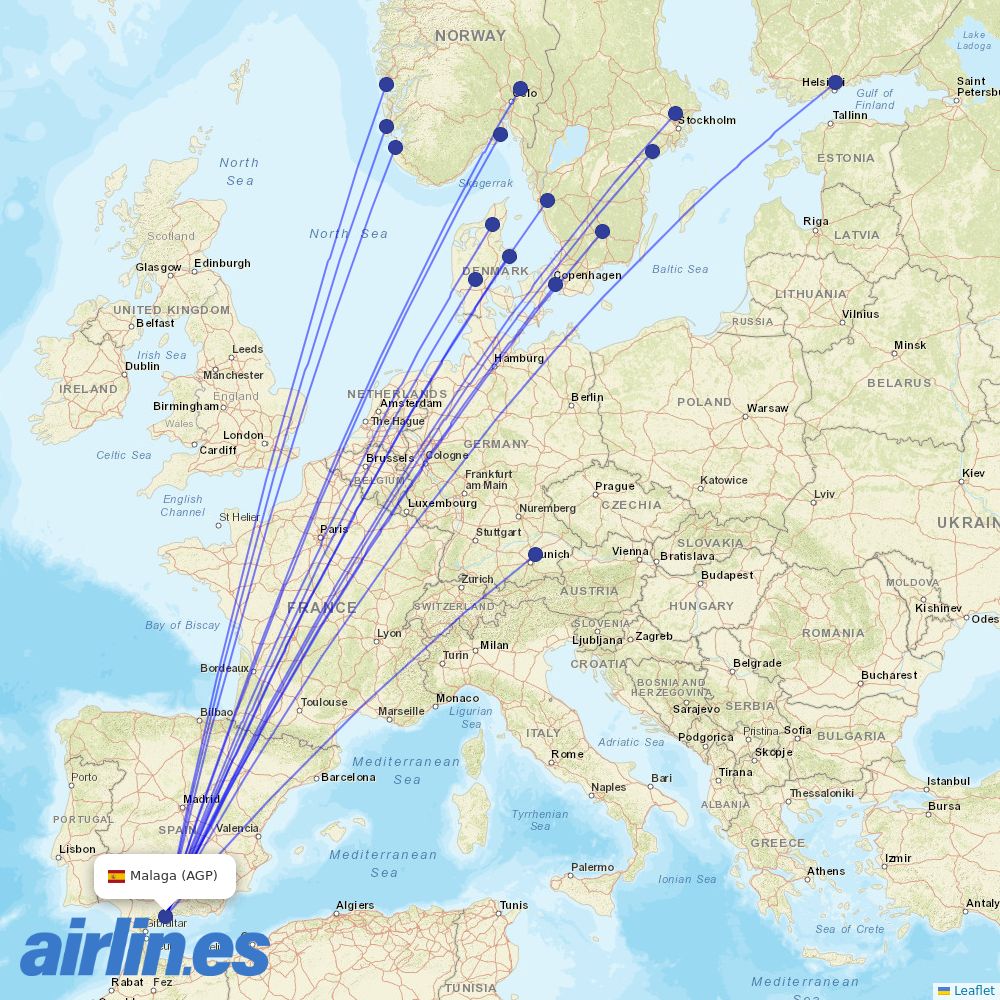 Norwegian Air Sweden from Málaga Airport destination map