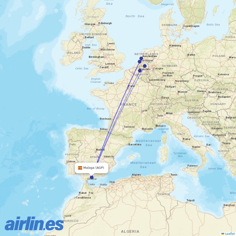 Transavia at AGP route map