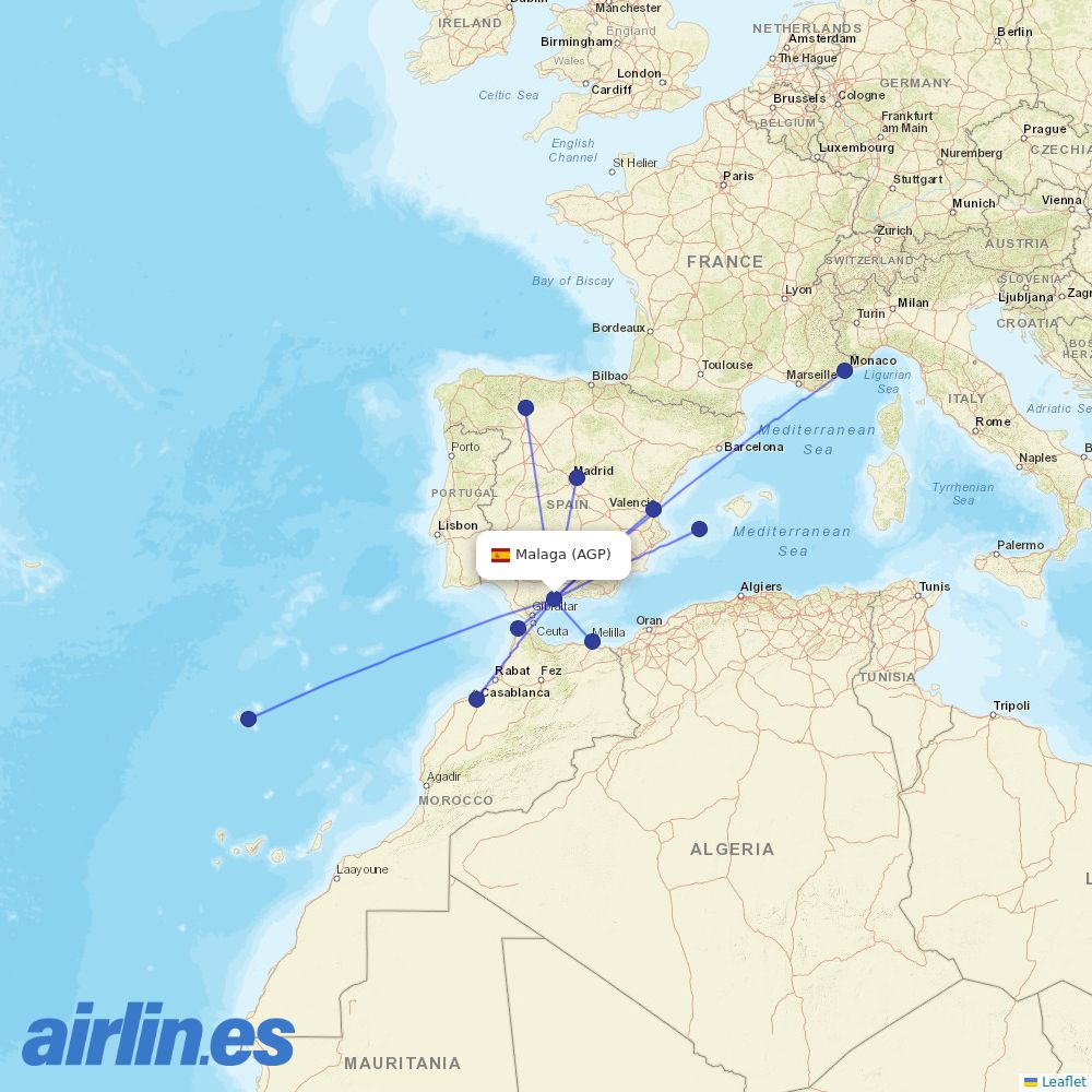 Iberia at AGP route map