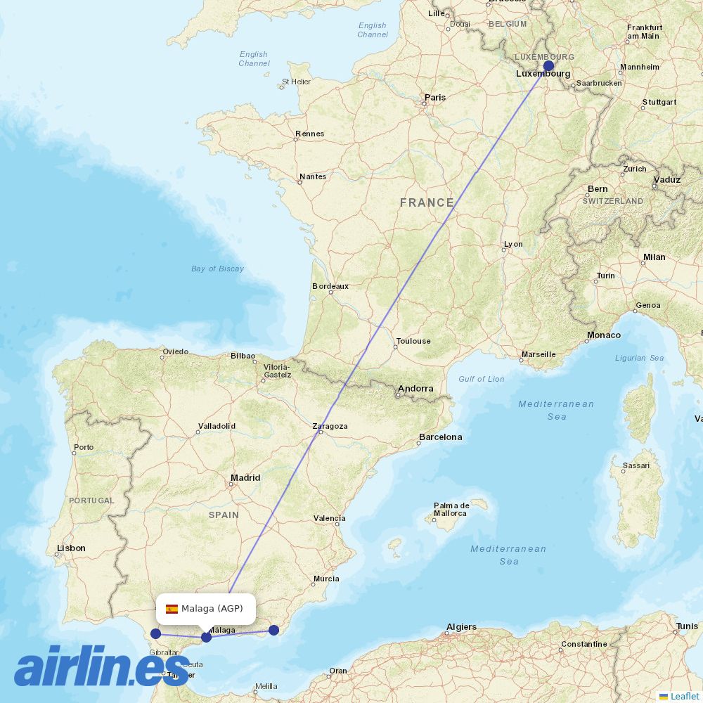 Luxair at AGP route map