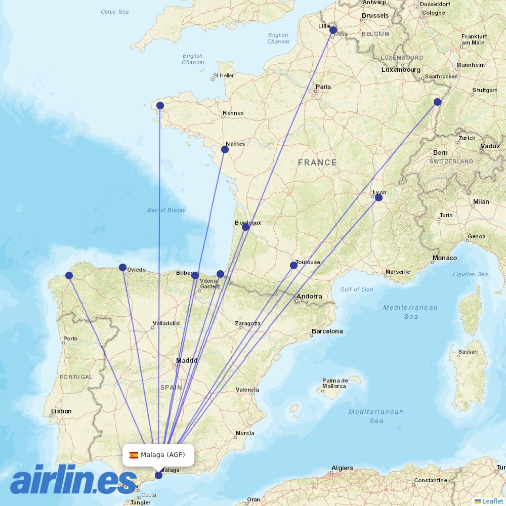 Volotea from Málaga Airport destination map