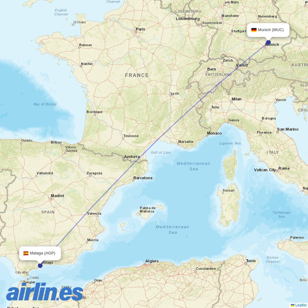 Lufthansa City Airlines from Málaga Airport destination map