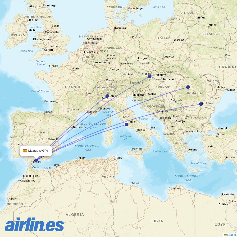 Wizz Air Malta from Málaga Airport destination map