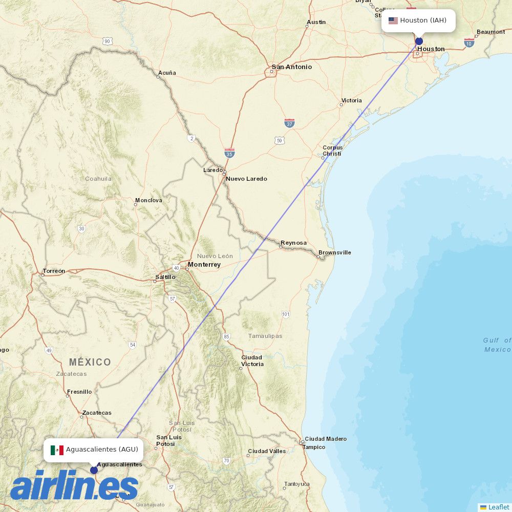 United Airlines from Jesus Teran International destination map
