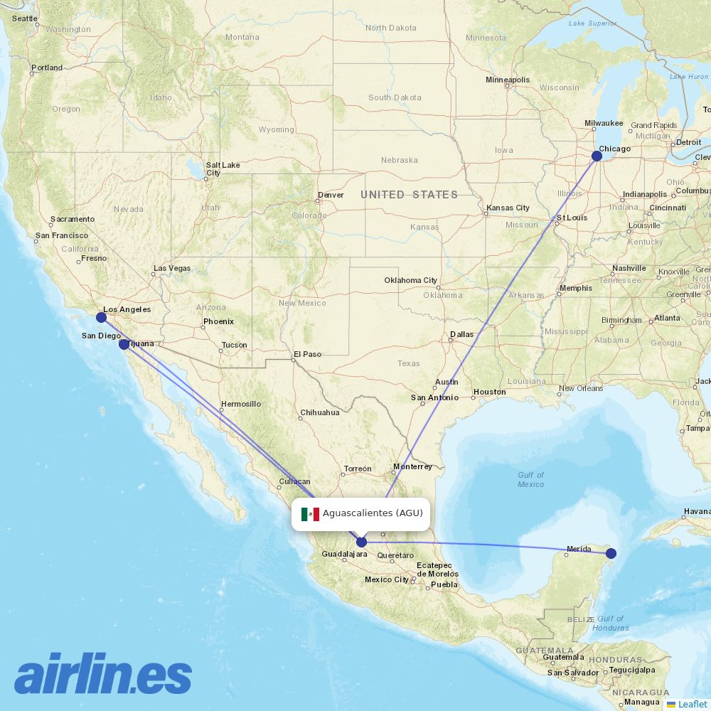 Volaris from Jesus Teran International destination map