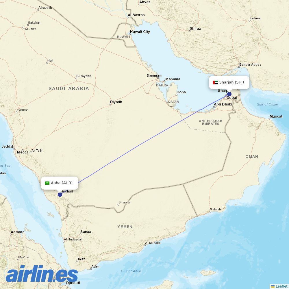 Air Arabia from Abha destination map