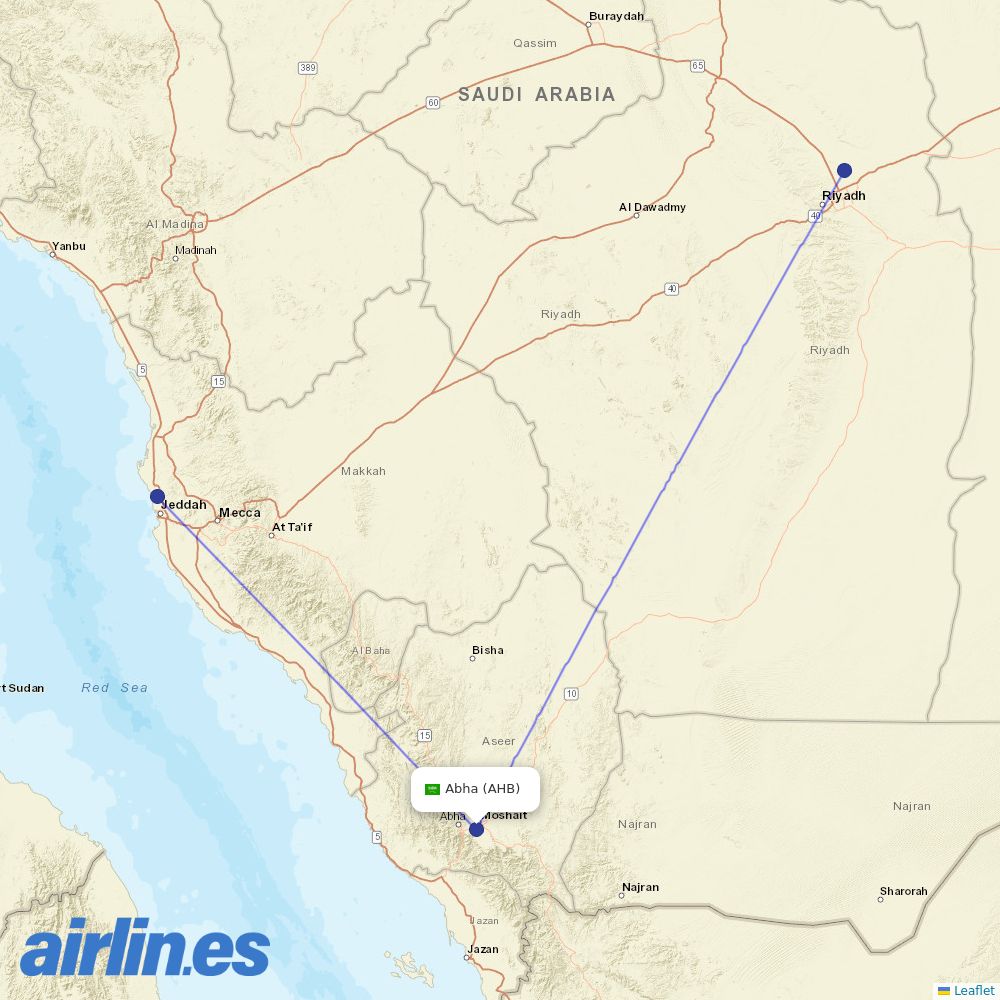 Saudia at AHB route map
