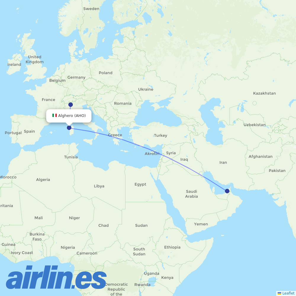 Neos from Alghero destination map