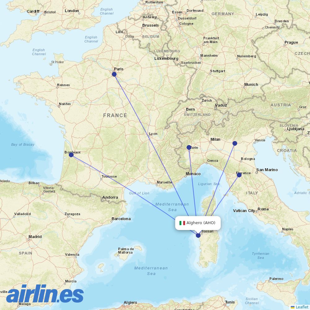 Volotea from Alghero destination map