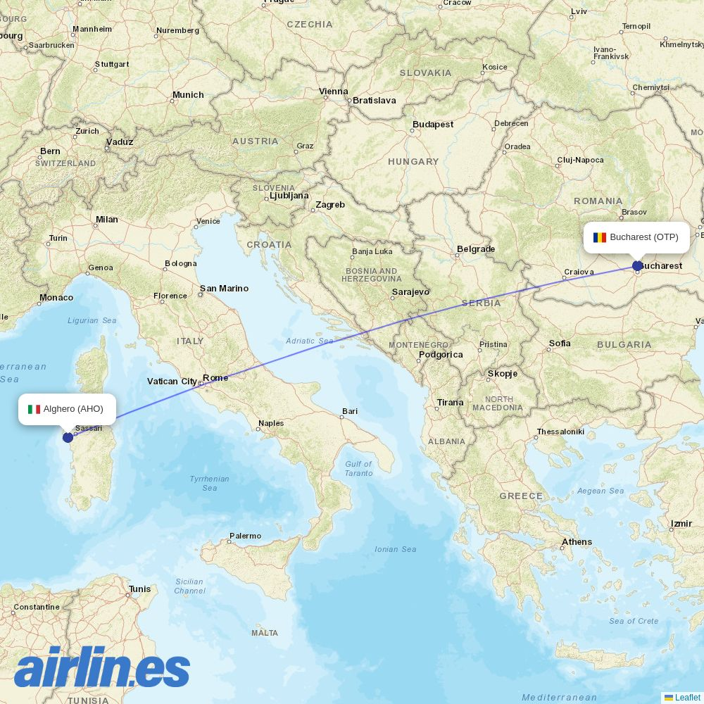 Wizz Air Malta from Alghero destination map
