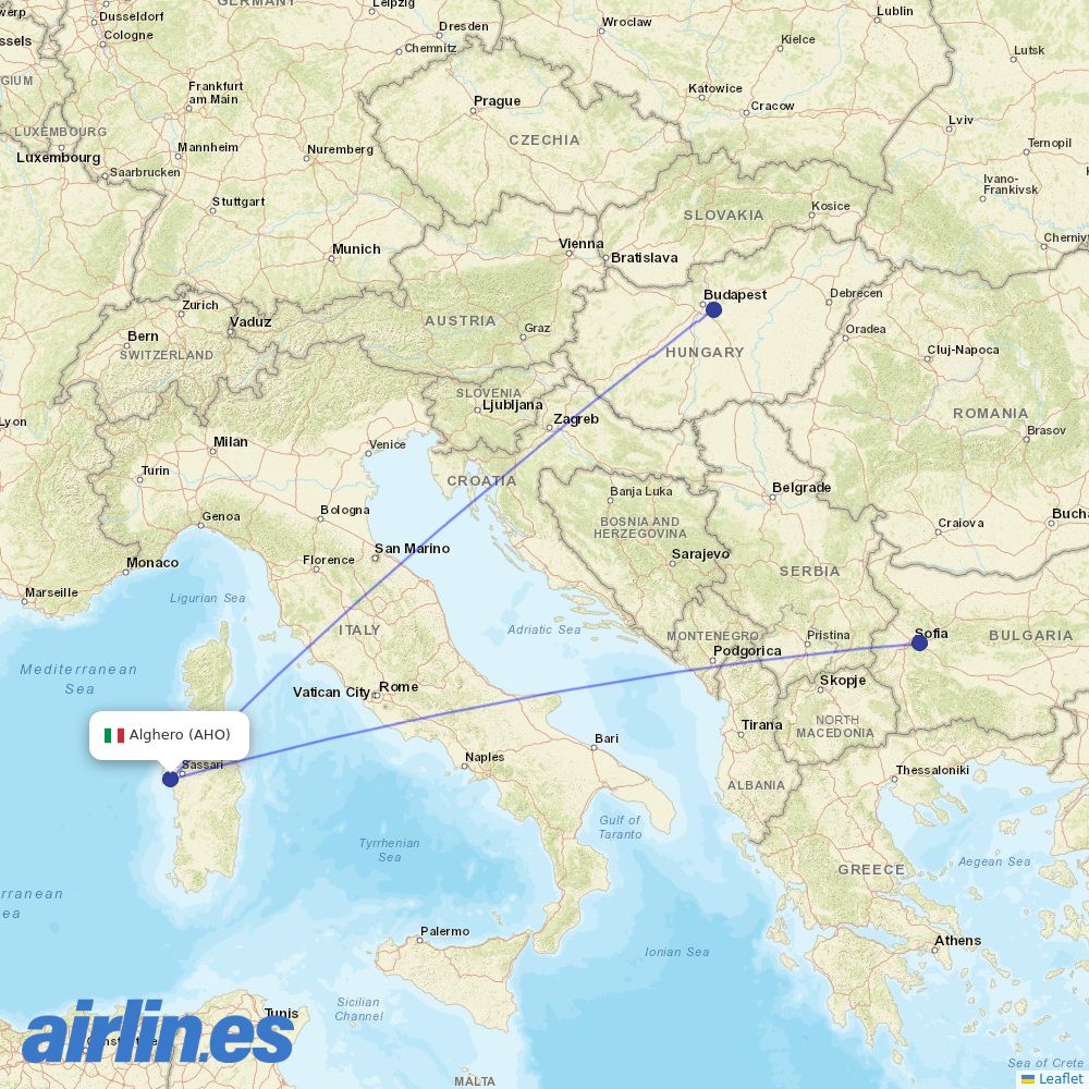Wizz Air from Alghero destination map