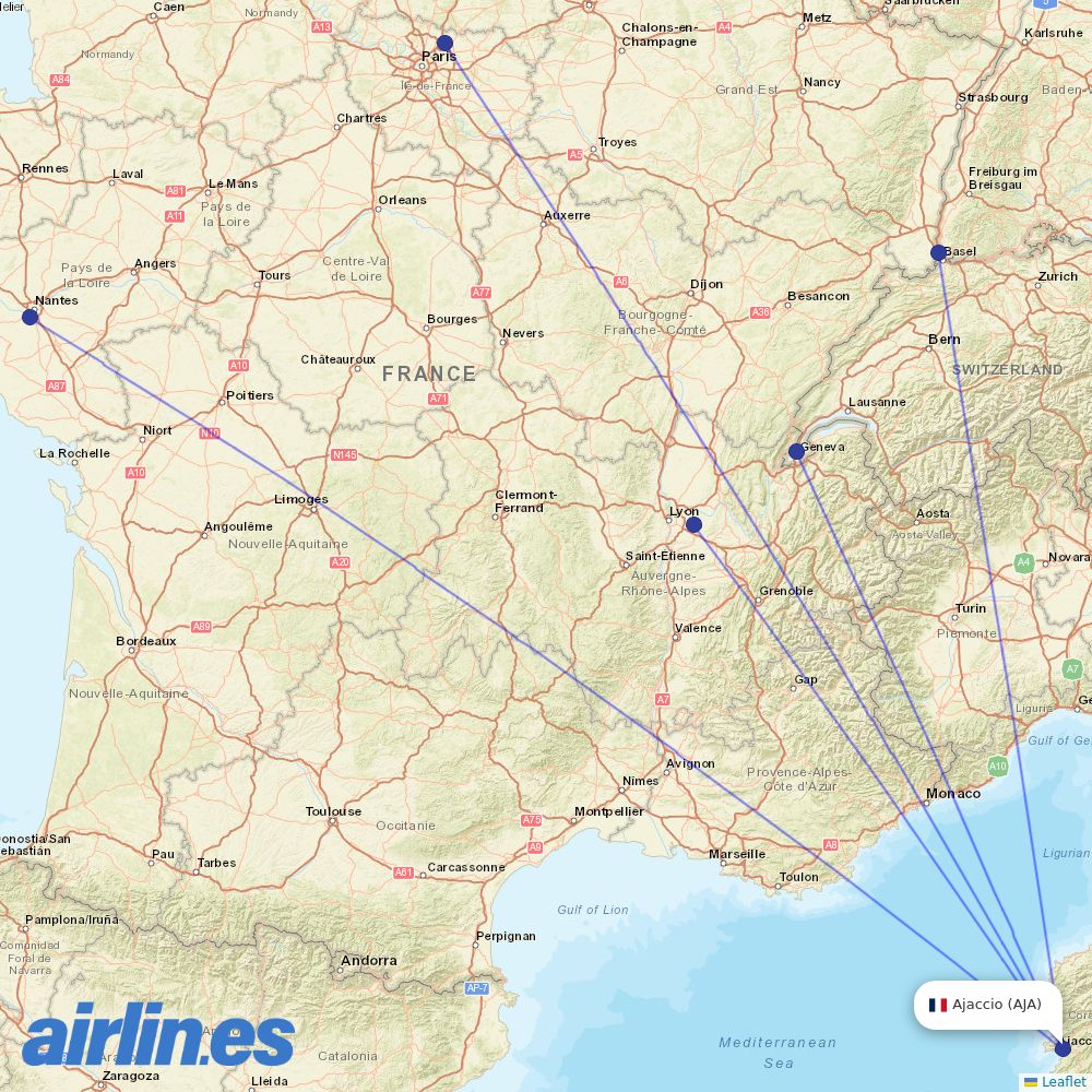 easyJet from Campo Dell Oro destination map