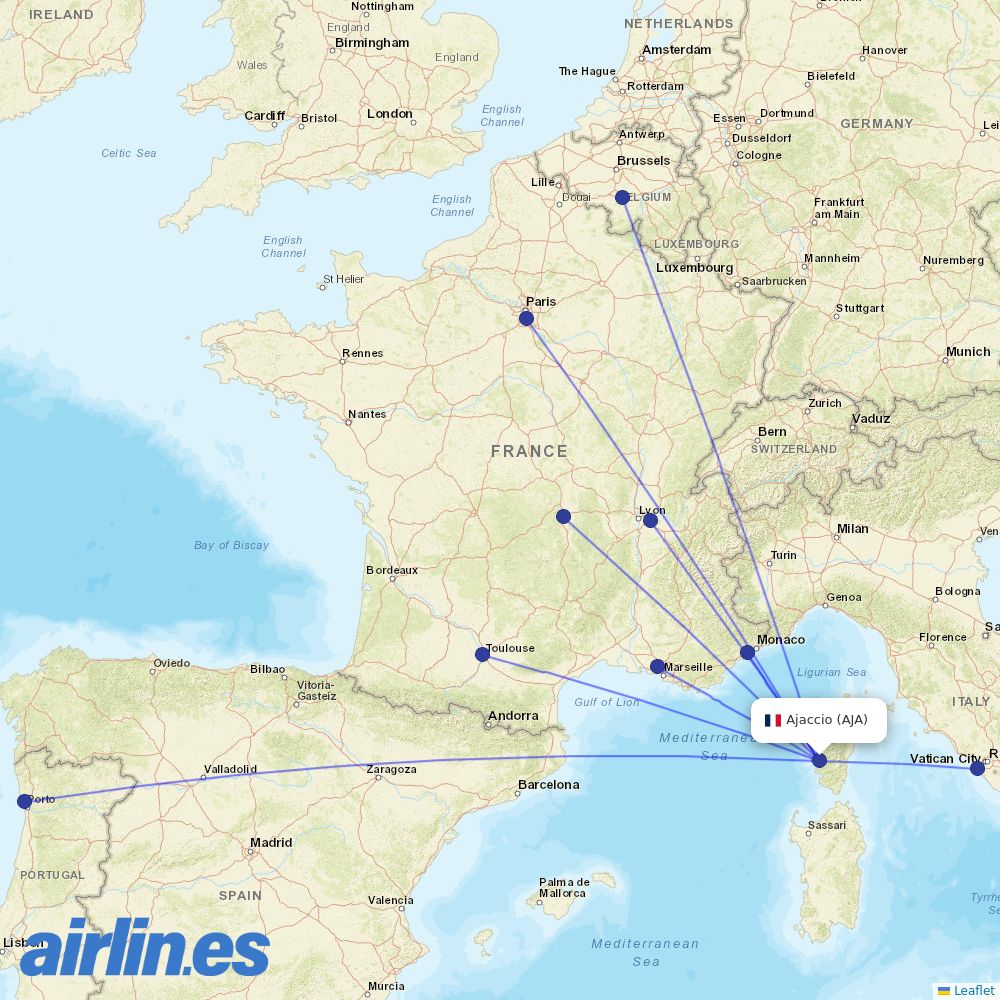 Air Corsica at AJA route map