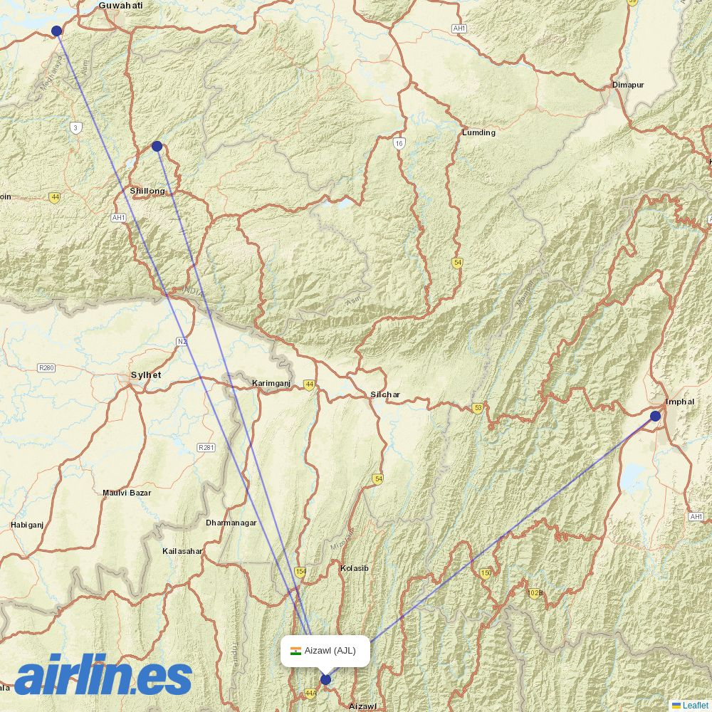Alliance Air from Aizawl destination map