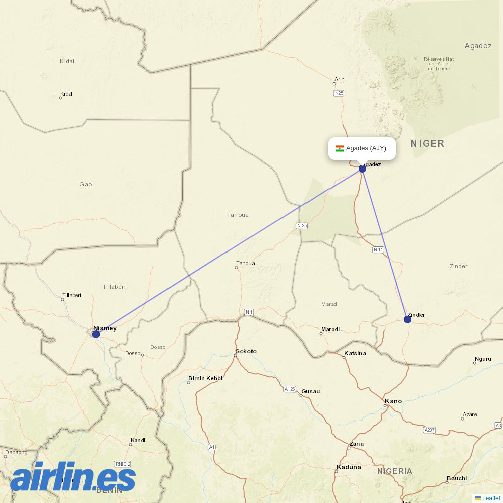 Niger Airlines at AJY route map