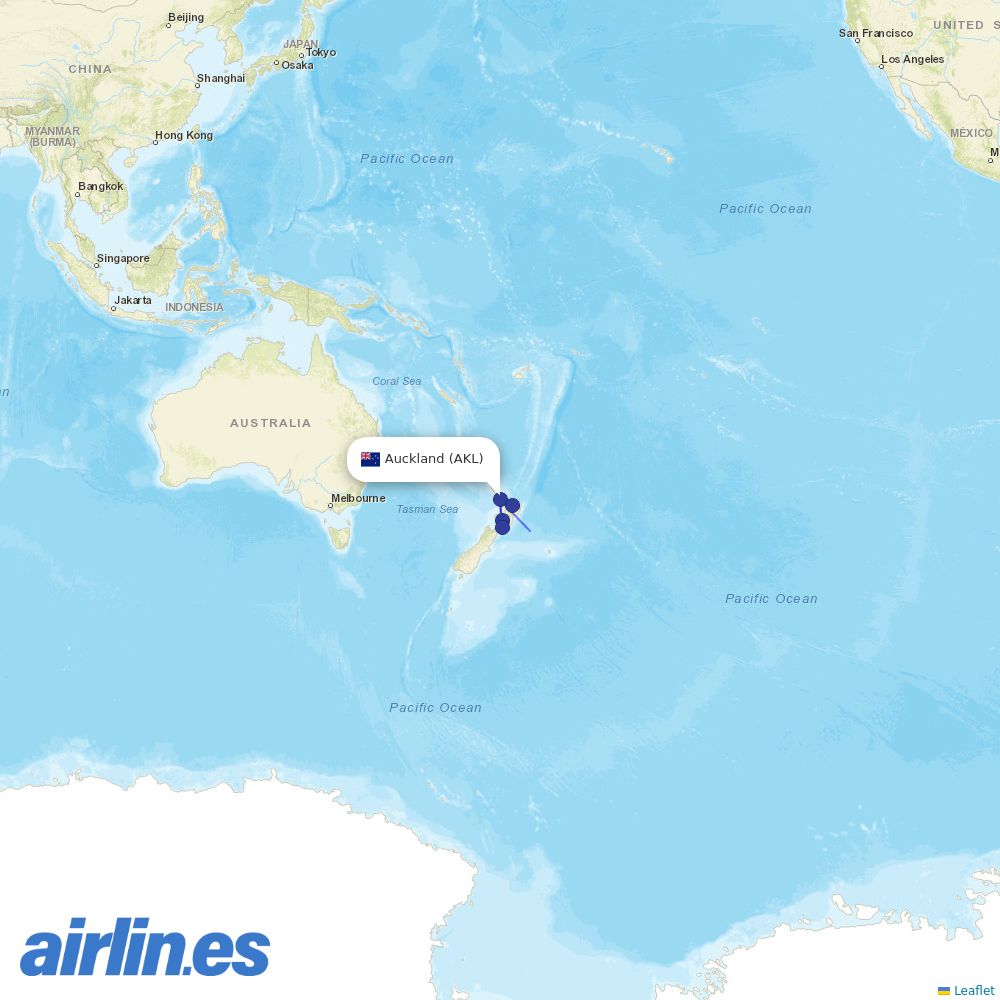 Air Chathams from Auckland International Airport destination map