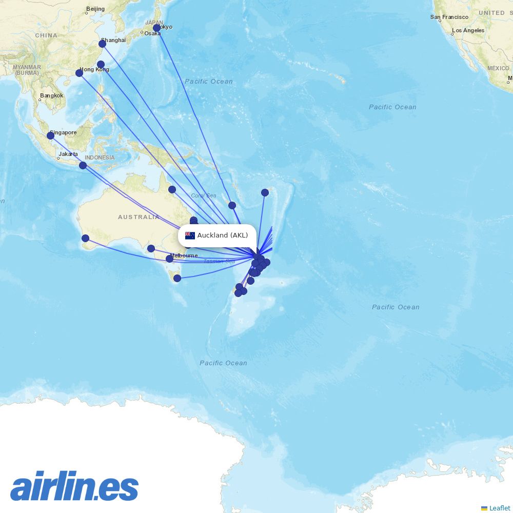 Air New Zealand at AKL route map