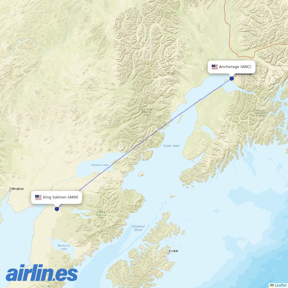 Alaska Airlines from King Salmon destination map