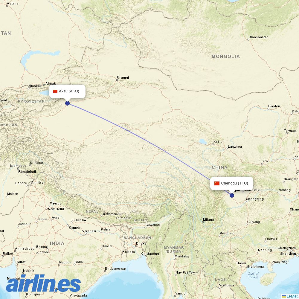 Sichuan Airlines from Aksu Airport destination map