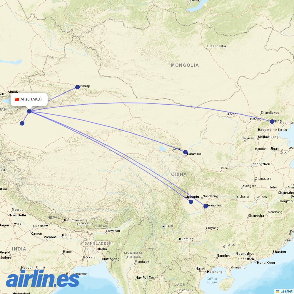 Air China from Aksu Airport destination map
