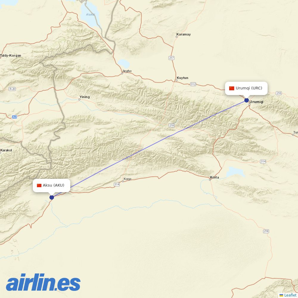 China Southern Airlines from Aksu Airport destination map