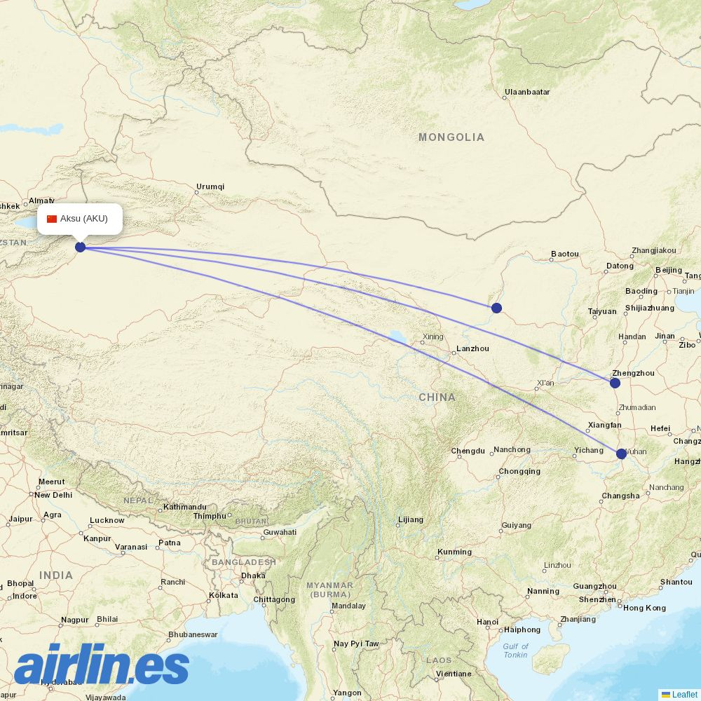 Loong Air from Aksu Airport destination map