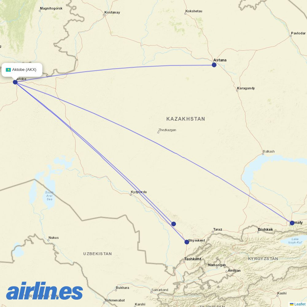 SCAT Airlines at AKX route map